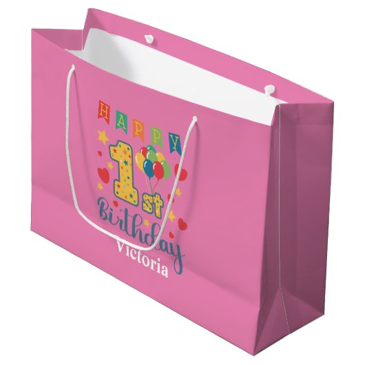 Custom Happy 1st Verjaardag Grote Gift Bag Groot Cadeauzakje (Voorkant Gekanteld)