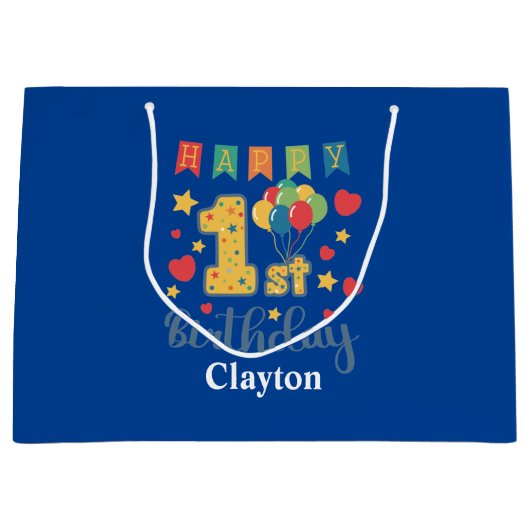 Custom Happy 1st Verjaardag Grote Gift Bag Groot Cadeauzakje (Voorkant)