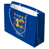 Custom Happy 1st Verjaardag Grote Gift Bag Groot Cadeauzakje (Achterkant Gekanteld)