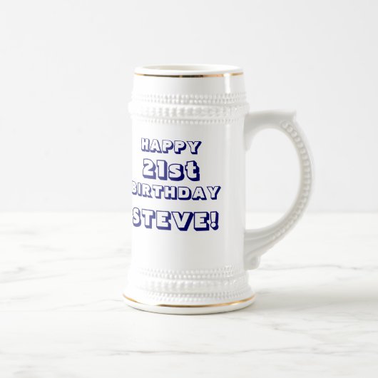 Custom Happy 21st Birthday Beer Stein - Gepersonal Bierpul (Rechts)