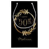 Custom Happy 50th Verjaardag Goud Zwart Glitter Klein Cadeauzakje (Achterkant)