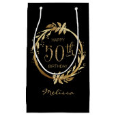 Custom Happy 50th Verjaardag Goud Zwart Glitter Klein Cadeauzakje (Voorkant)