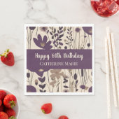Custom Happy 60th Verjaardag Modern Paarse Bloem Servet (Insitu)