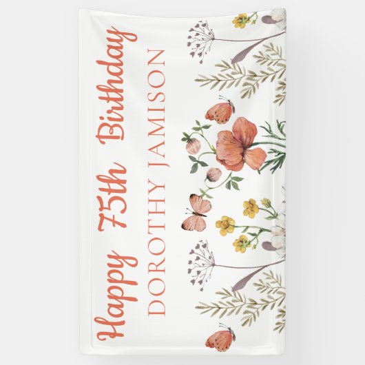 Custom Happy 75th Birthday Wildflowers Spandoek (Verticaal)