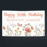 Custom Happy 90th Birthday Wildflowers Spandoek<br><div class="desc">Je zult dol zijn op deze vrolijke wildflower banner voor je feestelijke verjaardagsfeestje. Maatwerk: Verander het Verjaardagsjaar</div>