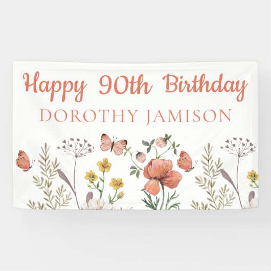 Custom Happy 90th Birthday Wildflowers Spandoek (Horizontaal)