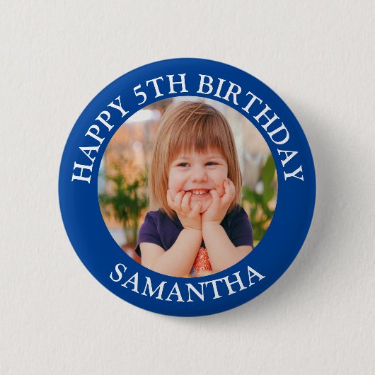 Custom Happy Birthday Fotonaam Leeftijd Ronde Button 5,7 Cm (Voorkant)