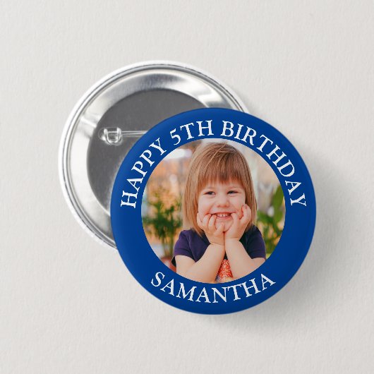 Custom Happy Birthday Fotonaam Leeftijd Ronde Button 5,7 Cm (Voorkant /achterkant)