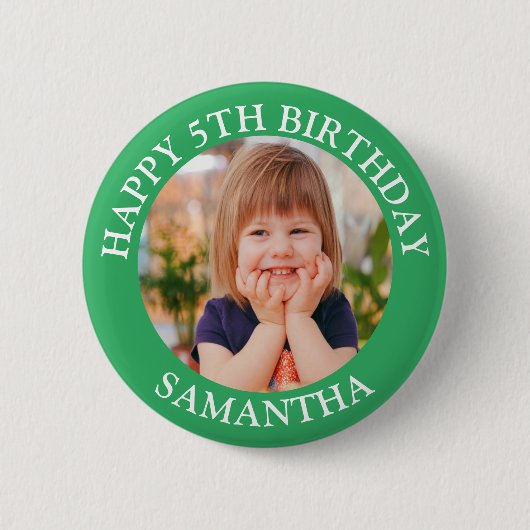 Custom Happy Birthday Fotonaam Leeftijd Ronde Button 5,7 Cm (Voorkant)