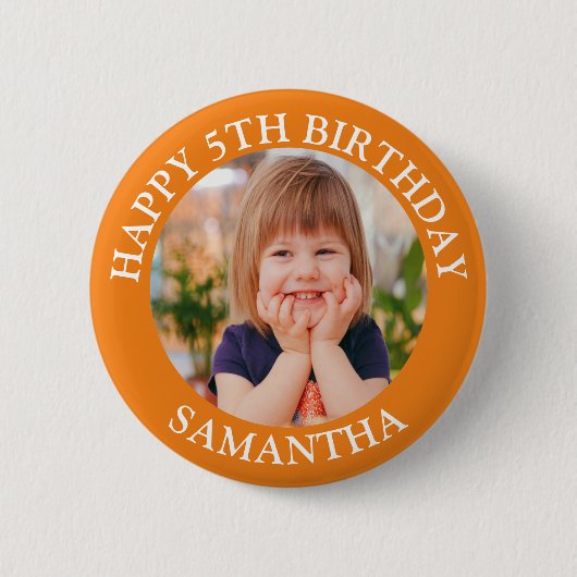 Custom Happy Birthday Fotonaam Leeftijd Ronde Button 5,7 Cm (Voorkant)