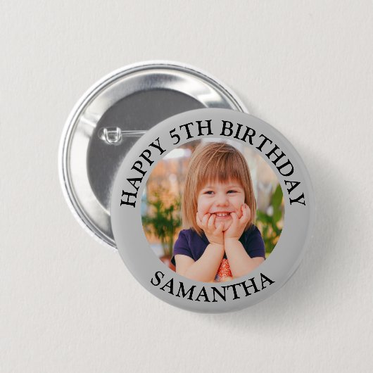 Custom Happy Birthday Fotonaam Leeftijd Ronde Button 5,7 Cm (Voorkant /achterkant)