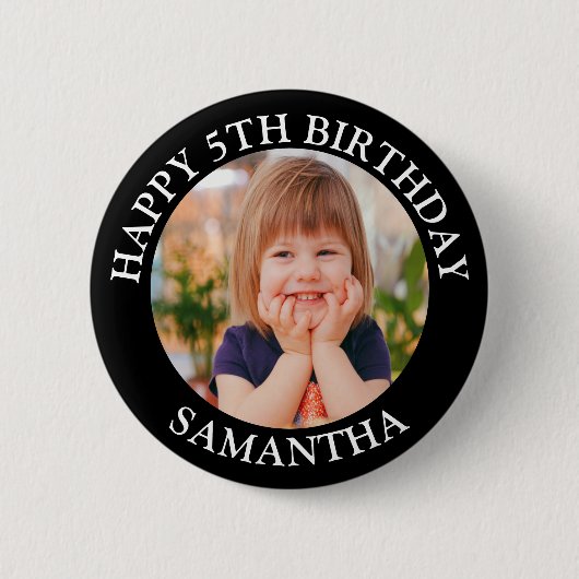 Custom Happy Birthday Fotonaam Leeftijd Ronde Button 5,7 Cm (Voorkant)