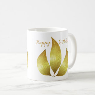 Custom Happy Birthday gouden ornamenten bladeren Koffiemok