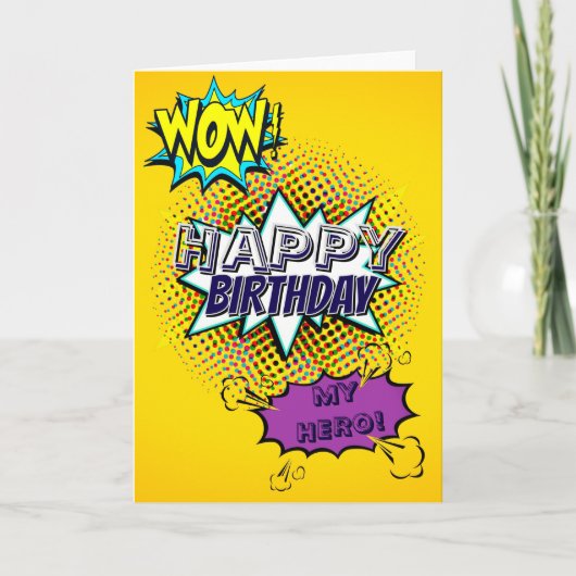 Custom HAPPY BIRTHDAY HERO Comic Style Pop Art Fun Kaart (Voorkant)