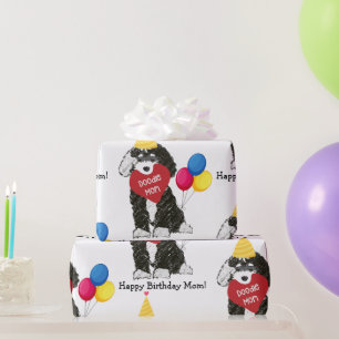 Custom Happy Birthday Mam B & W Bernedoodle Cadeaupapier