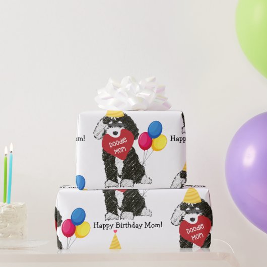 Custom Happy Birthday Mam B & W Bernedoodle Cadeaupapier (Feestgeschenken)
