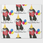 Custom Happy Birthday Mam B & W Bernedoodle Cadeaupapier (Vlak)