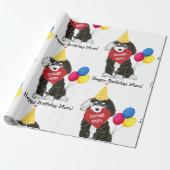 Custom Happy Birthday Mam B & W Bernedoodle Cadeaupapier (Uitgerold)