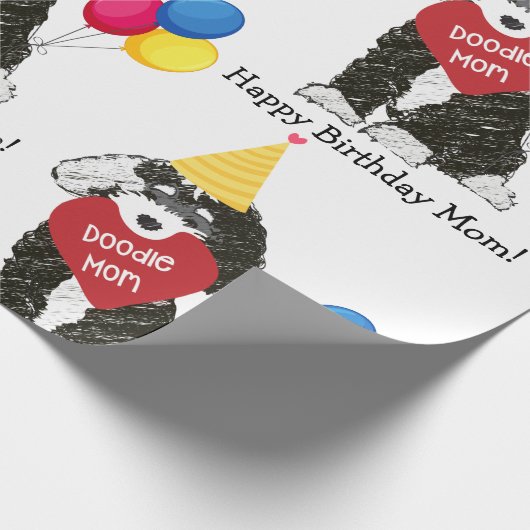 Custom Happy Birthday Mam B & W Bernedoodle Cadeaupapier (Hoek)