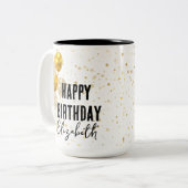 Custom Happy Birthday Mok, verjaardagscadeau voor  Tweekleurige Koffiemok (Voorkant links)