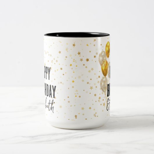 Custom Happy Birthday Mok, verjaardagscadeau voor Tweekleurige Koffiemok (Center)