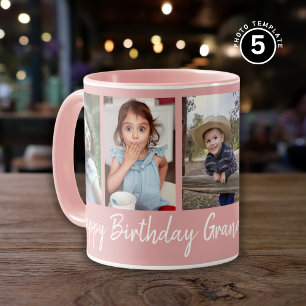 Custom Happy Birthday Oma Five Foto Roze Mok