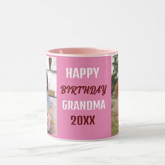 Custom Happy Birthday Oma Fotocollage Roze Mok (Midden)