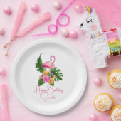 Custom Happy Birthday Party Tropische Flamingo's Papieren Bordje (Feest)