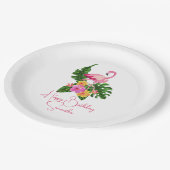 Custom Happy Birthday Party Tropische Flamingo's Papieren Bordje (Gekanteld)