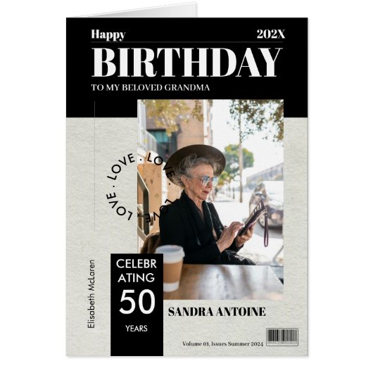 Custom Happy Birthday Photo Magazine Cover Card (Voorkant)