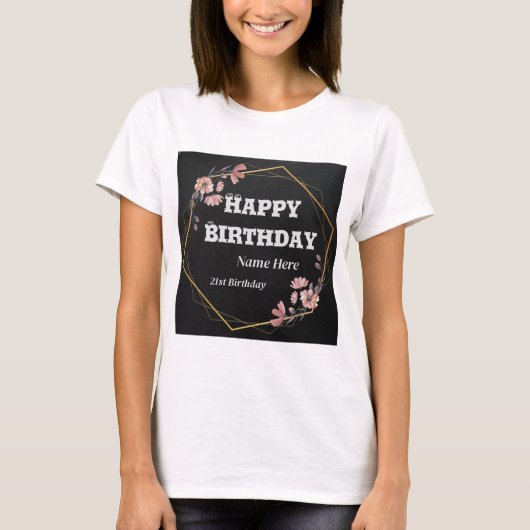 Custom Happy Birthday Text Afbeelding wenst Vrouwe T-shirt (Voorkant)