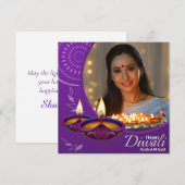 Custom Happy Diwali Festival van Licht Paarse Wit Feestdagenkaart (Voorkant / Achterkant)