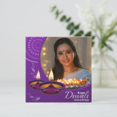 Custom Happy Diwali Festival van Licht Paarse Wit Feestdagenkaart (Staand voorkant)