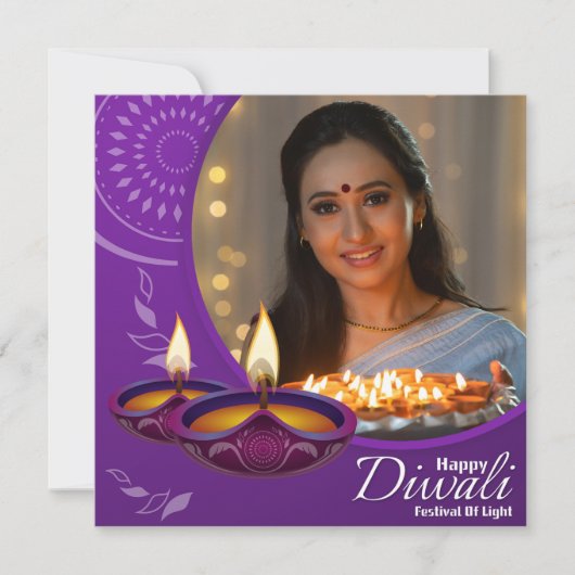 Custom Happy Diwali Festival van Licht Paarse Wit Feestdagenkaart (Voorkant)