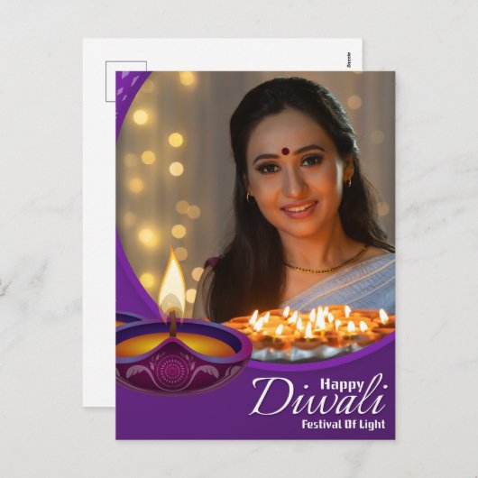 Custom Happy Diwali Festival van Licht Paarse Wit Feestdagenkaart (Voorkant / Achterkant)