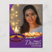 Custom Happy Diwali Festival van Licht Paarse Wit Feestdagenkaart (Voorkant)
