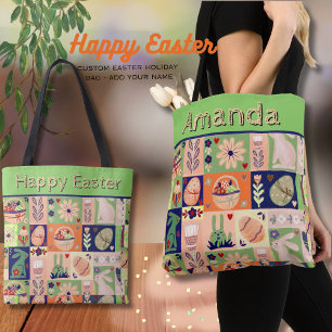 Custom Happy Easter Collage Kleurrijk Tote Bag