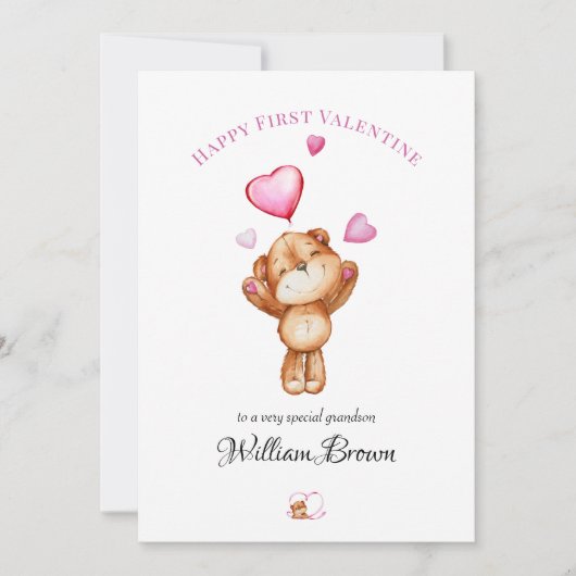 Custom "Happy First Valentine" Teddy Bear Greeting Feestdagenkaart (Voorkant)