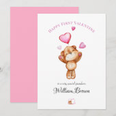 Custom "Happy First Valentine" Teddy Bear Greeting Feestdagenkaart (Voorkant / Achterkant)