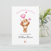Custom "Happy First Valentine" Teddy Bear Greeting Feestdagenkaart (Staand voorkant)