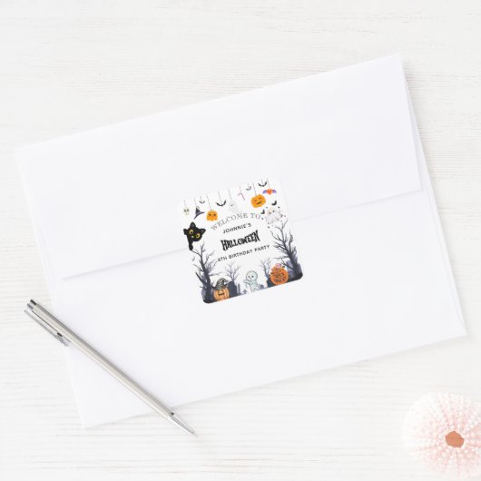 Custom Happy Halloween BIRTHDAY Vierkante Sticker (Envelop)