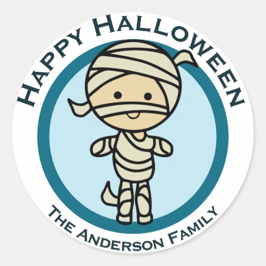 Custom Happy Halloween Blue Mummy Monster Favor Ronde Sticker (Voorkant)