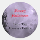 Custom Happy Halloween Full Moon en Raven Paars Ronde Sticker (Voorkant)