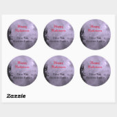 Custom Happy Halloween Full Moon en Raven Paars Ronde Sticker (Vel)