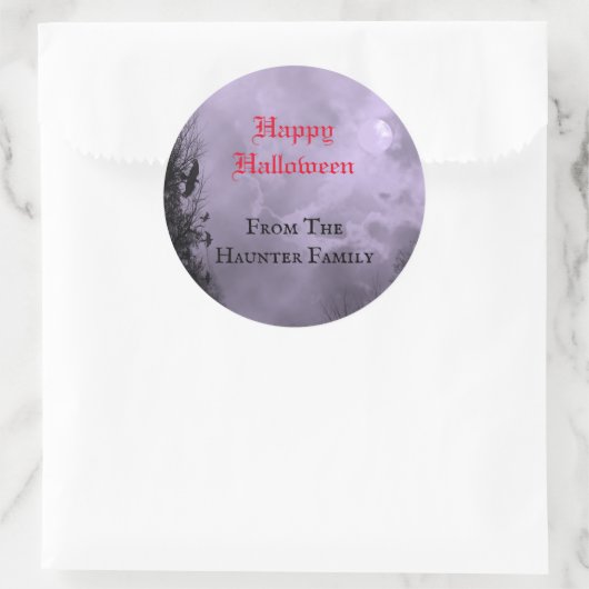 Custom Happy Halloween Full Moon en Raven Paars Ronde Sticker (Tas)