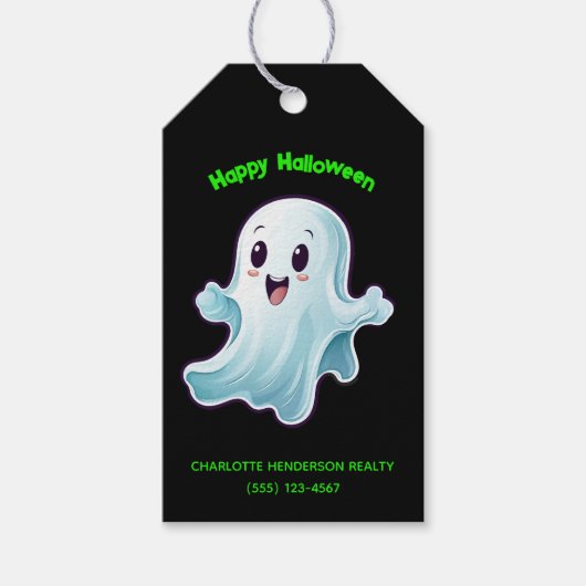 Custom Happy Halloween Ghost Cadeaulabel (Voorkant)