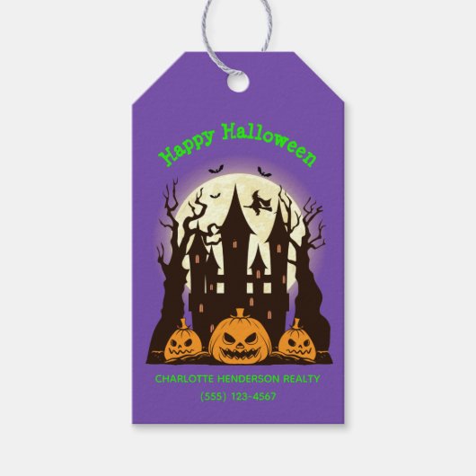 Custom Happy Halloween Haunted House Cadeaulabel (Voorkant)