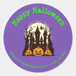 Custom Happy Halloween Haunted House Ronde Sticker