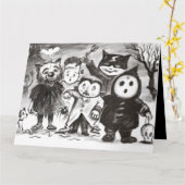 Custom Happy Halloween Party kaart Kleine monsters (Gele Bloem)