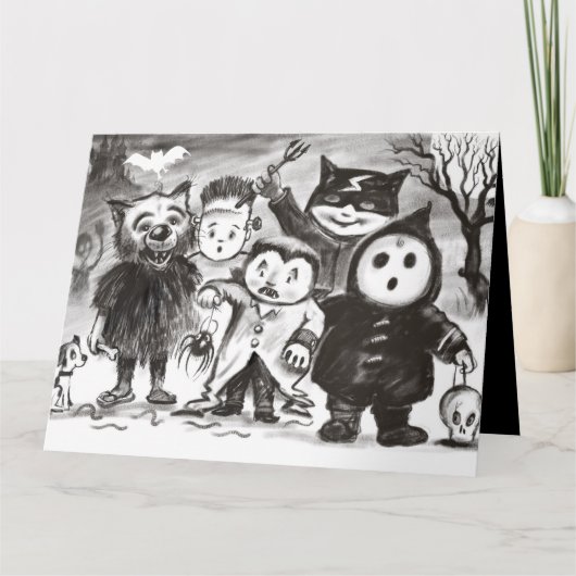 Custom Happy Halloween Party kaart Kleine monsters (Voorkant)